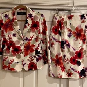 Elie Tahari Spring Watercolor Floral Skirt Suit with 3/4 Sleeve Jacket Size 12